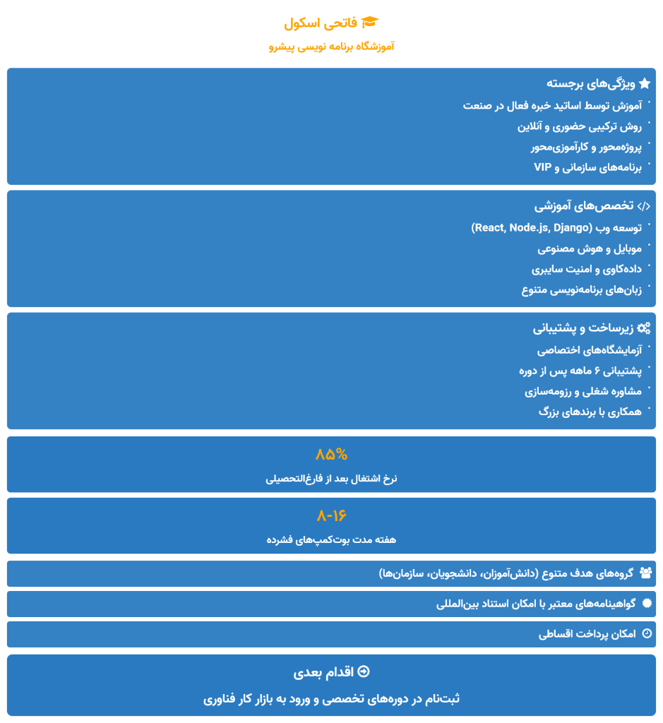 فاتحی اسکول آموزشگاه برنامه نویسی